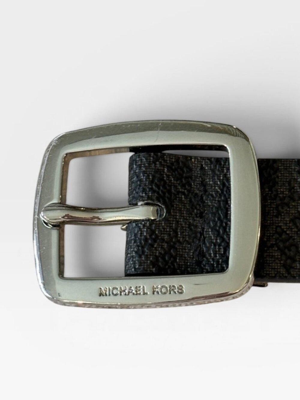 Michael Kors Black MK Logo Skinny Belt Silver Buckle Size XL - Picture 8 of 11